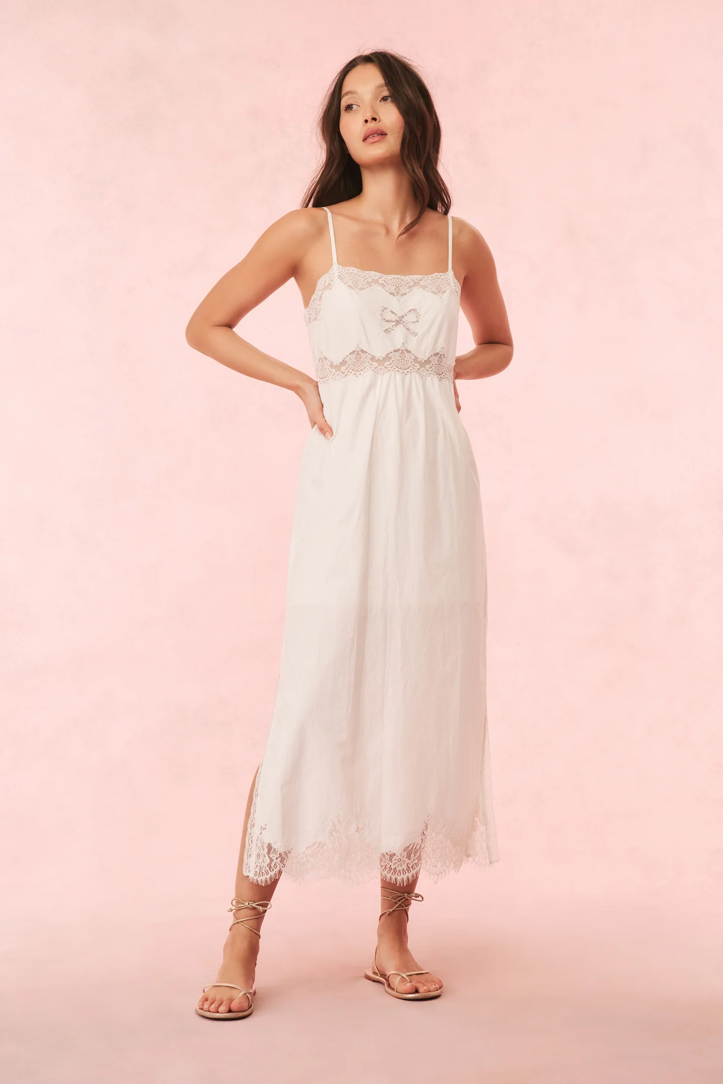 Vinca Cotton Lace Bow Midi Dress