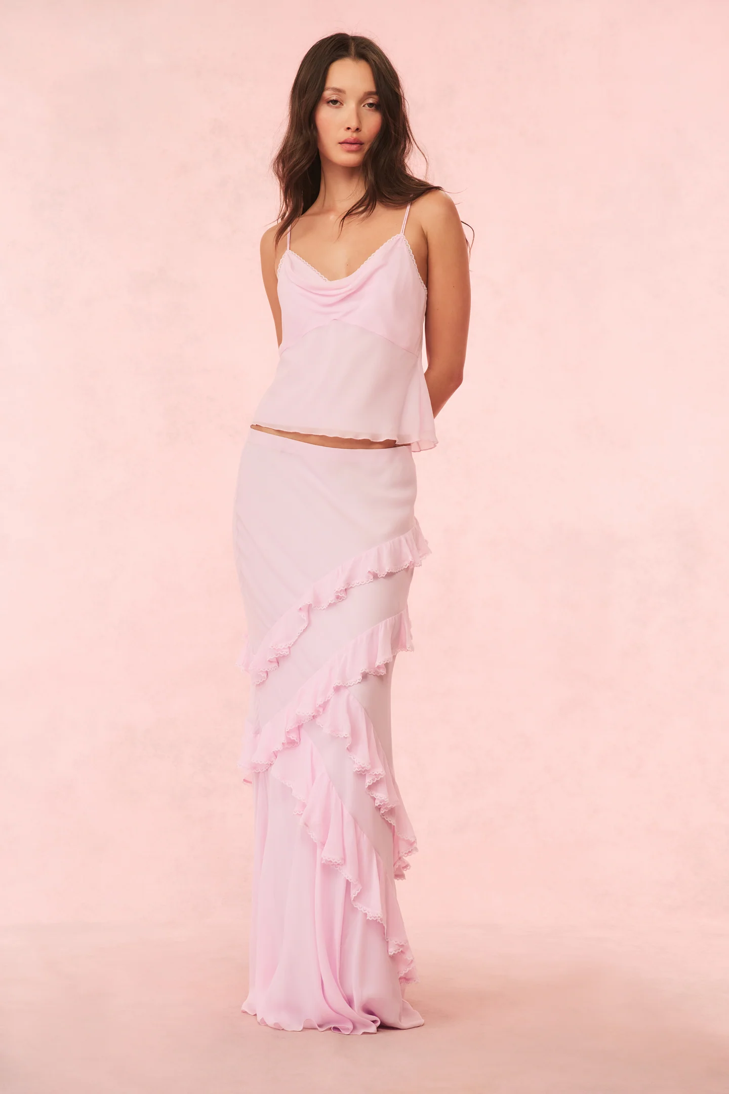 Mitnessa Chiffon Ruffle Maxi Skirt