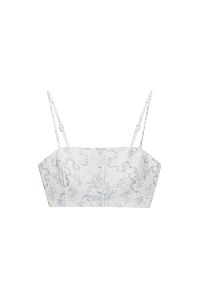 Isadore Bow Print Cropped Top