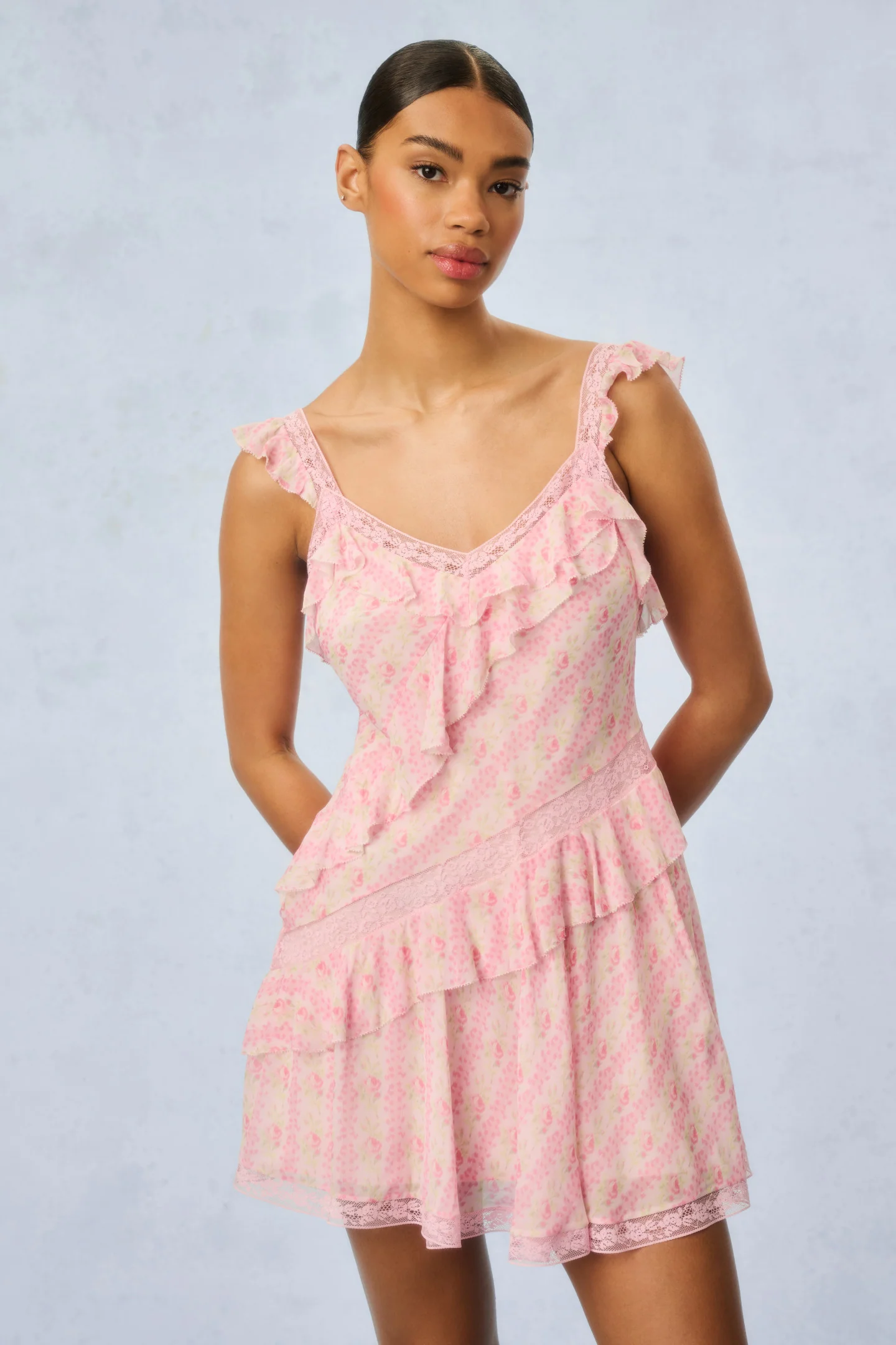 Serima Fragrance Print Mini Dress - STRAWBERRY MACAROON