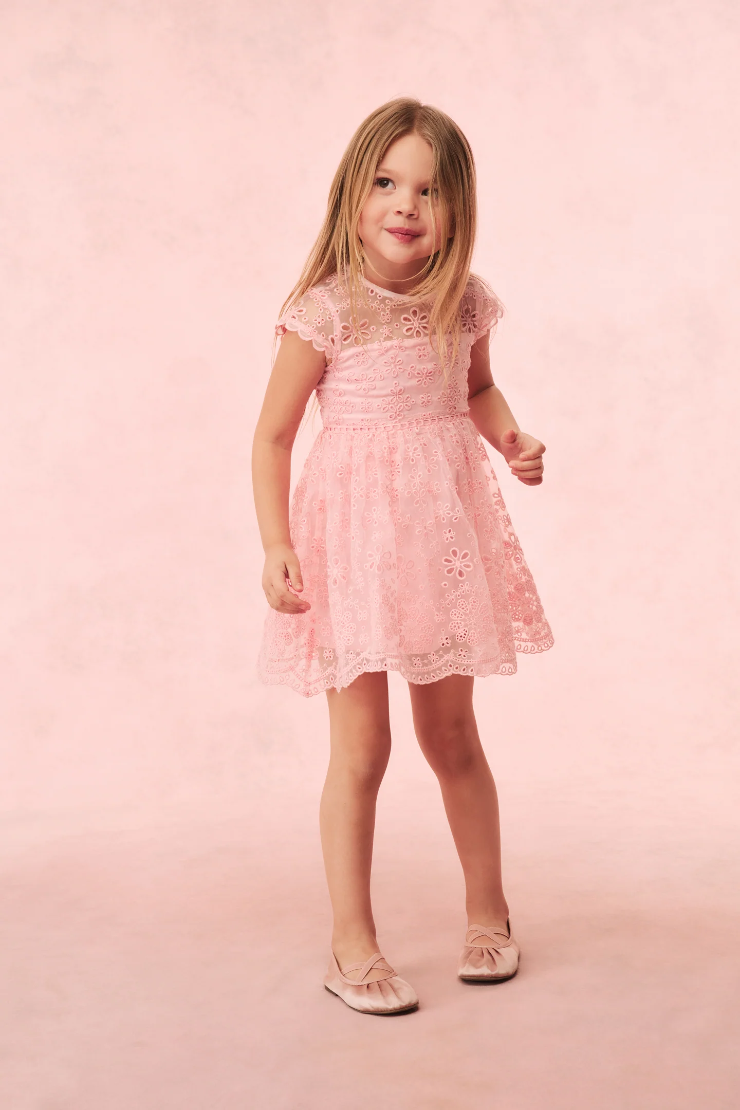 Girls Kappy Floral Eyelet Dress