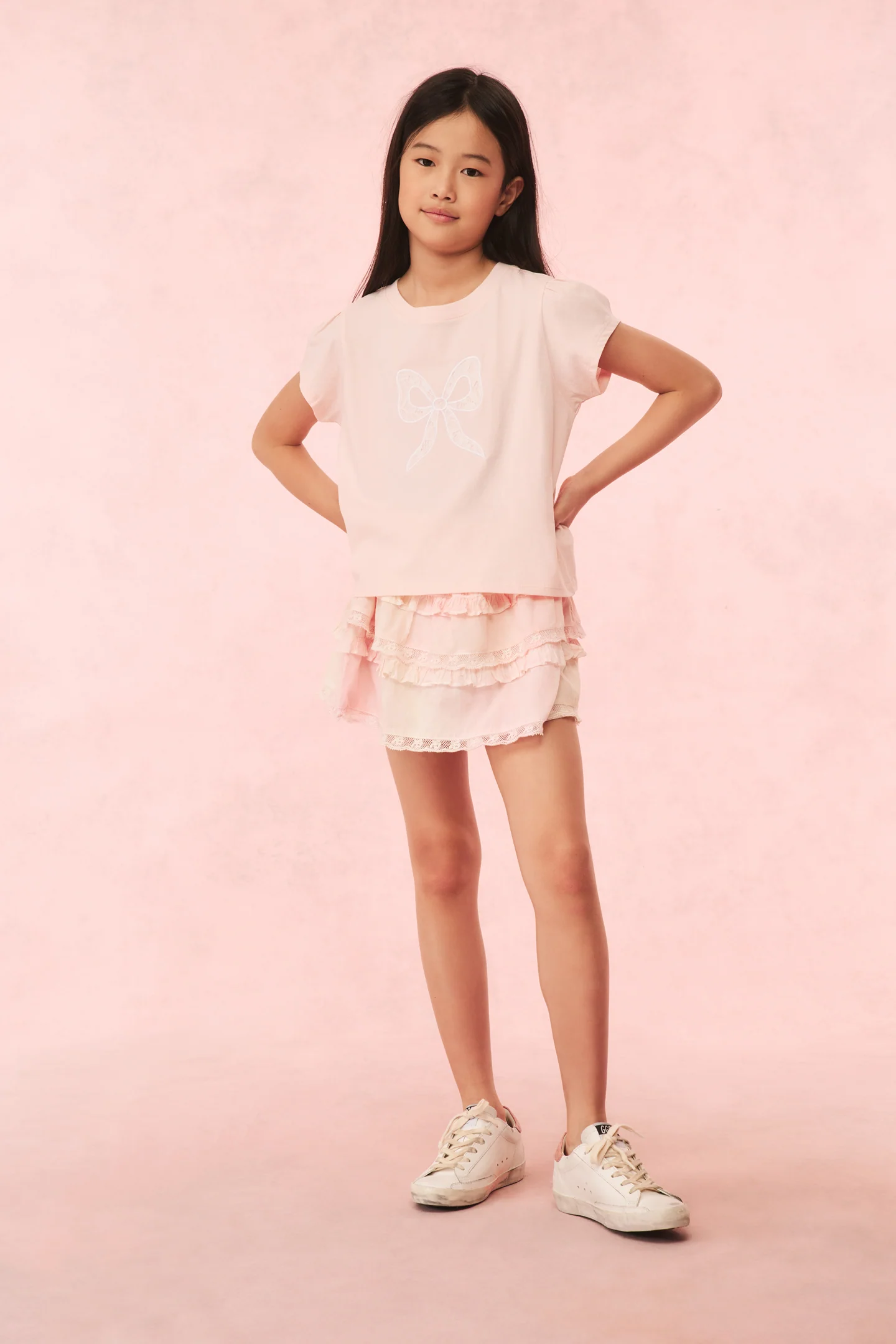 Girls Tilliat Cotton Bow Tee - ICICLE PINK