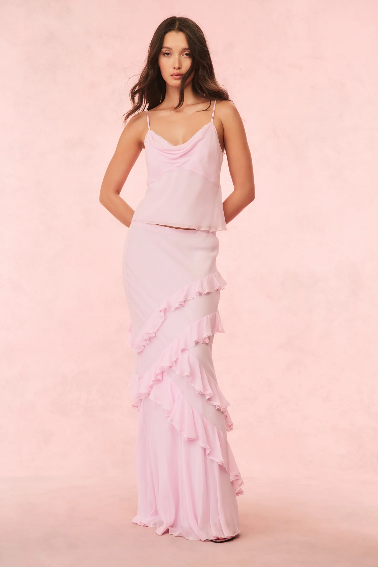 Mitnessa Chiffon Ruffle Maxi Skirt